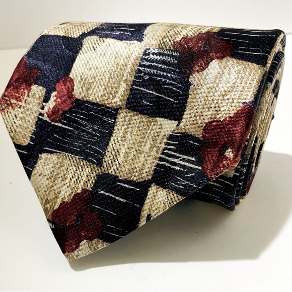 VTG Ermenegildo Zegna Silk & Wool Tie Navy Ivory Burgundy Square Rubenstein Bros - Picture 4 of 6